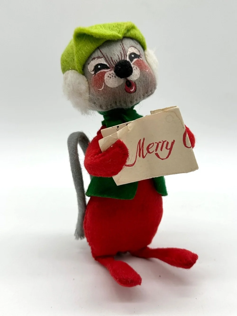 Vintage 1965 ANNALEE Doll MOUSE singing CHRISTMAS CAROLING Trapper Hat 6